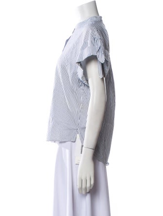 Veronica Beard Striped Crew Neck Button-Up Top