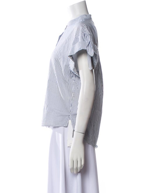 Veronica Beard Striped Crew Neck Button-Up Top