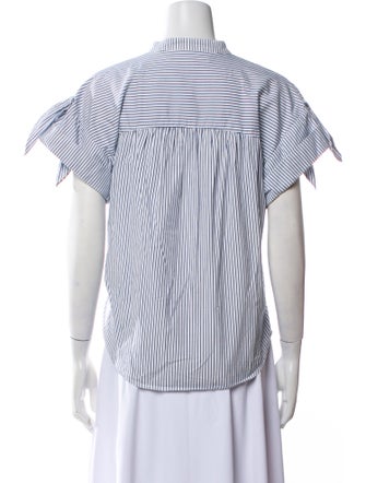 Veronica Beard Striped Crew Neck Button-Up Top