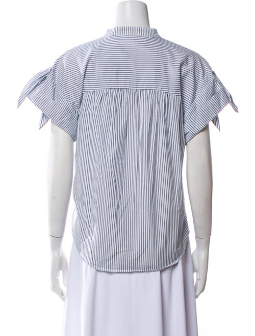 Veronica Beard Striped Crew Neck Button-Up Top