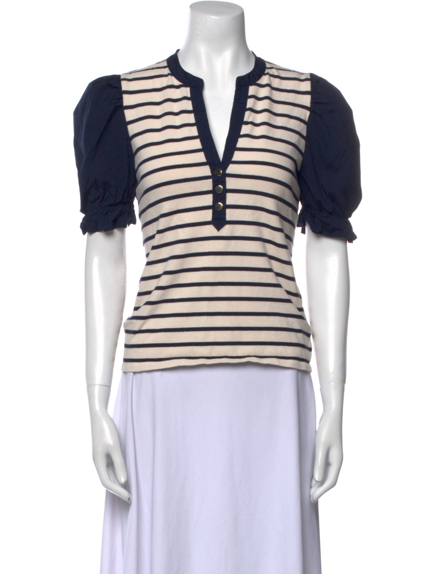 Veronica Beard Striped V-Neck Polo