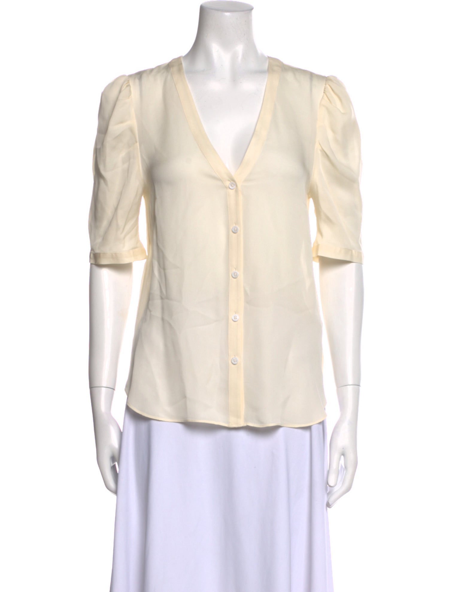 Veronica Beard Silk V-Neck Button-Up Top