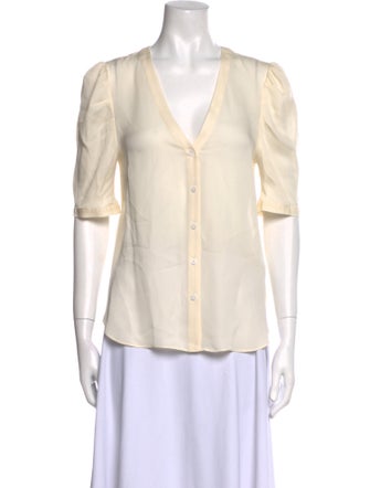 Veronica Beard Silk V-Neck Button-Up Top
