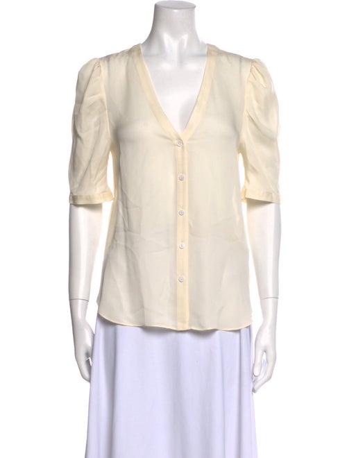 Veronica Beard Silk V-Neck Button-Up Top