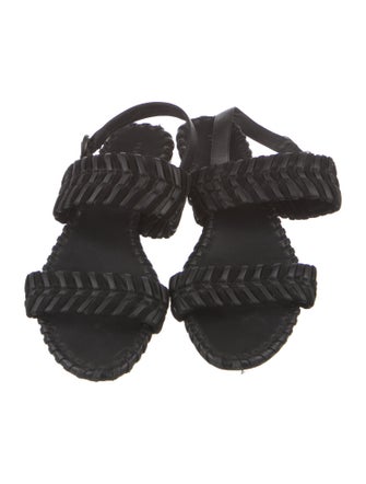 Veronica Beard Leather Whipstitch Trim Slingback Sandals