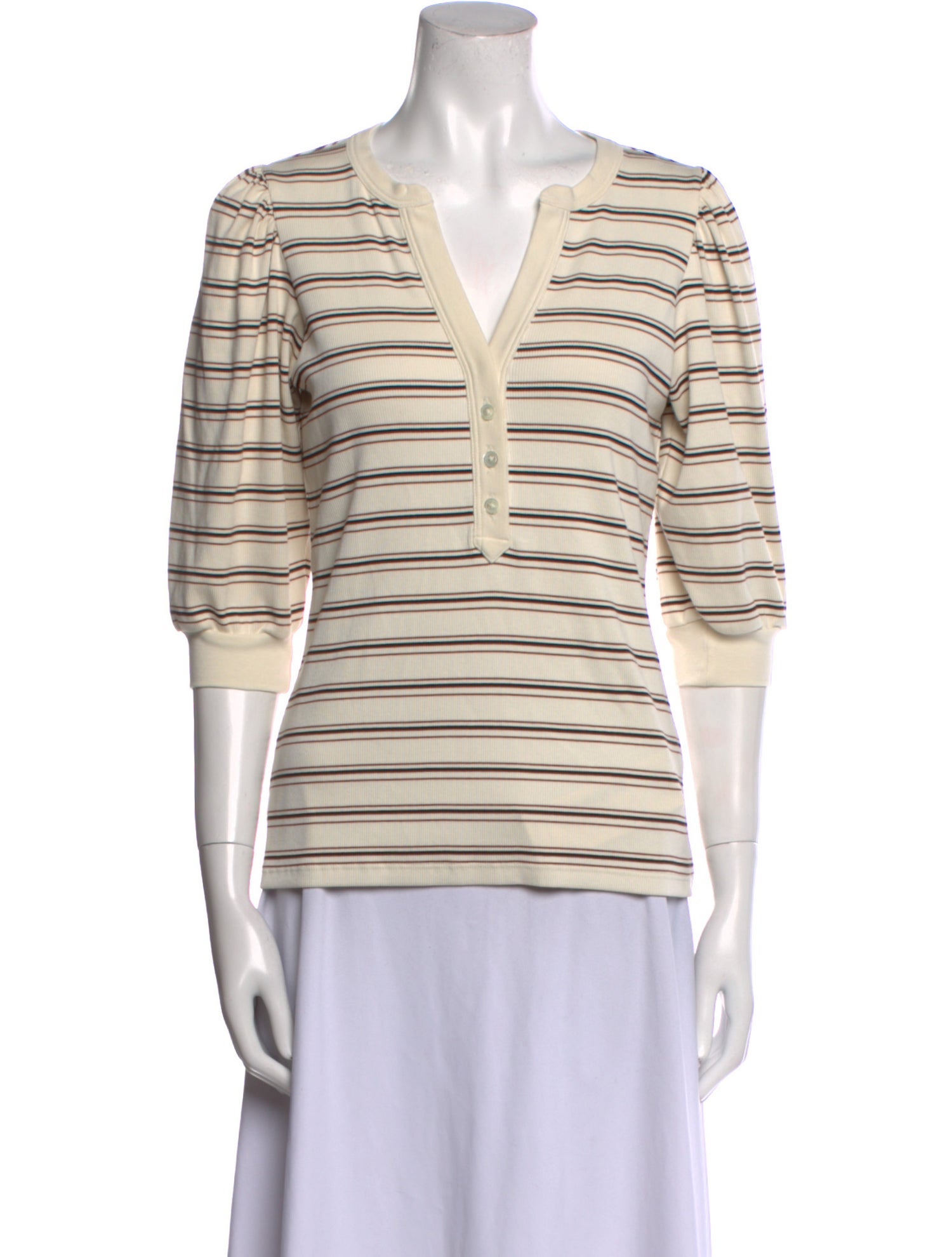 Veronica Beard Striped V-Neck Polo