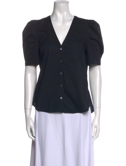 Veronica Beard V-Neck Short Sleeve Button-Up Top