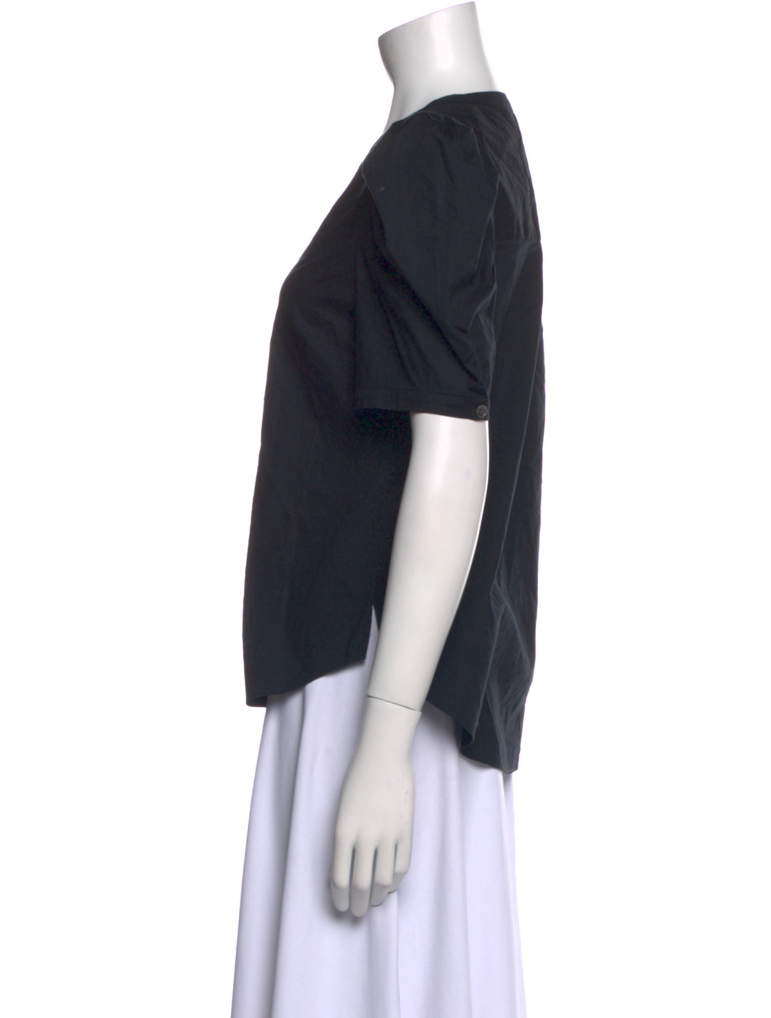 Veronica Beard V-Neck Short Sleeve Button-Up Top