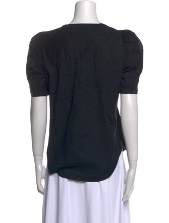 Veronica Beard V-Neck Short Sleeve Button-Up Top