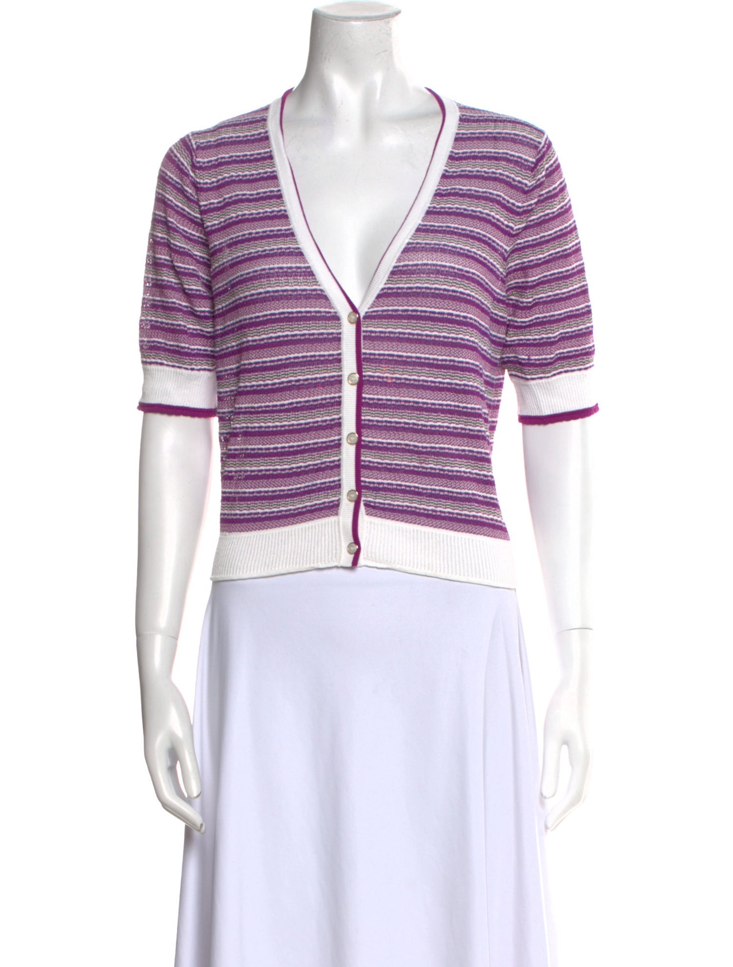 Veronica Beard Striped V-Neck Crop Top