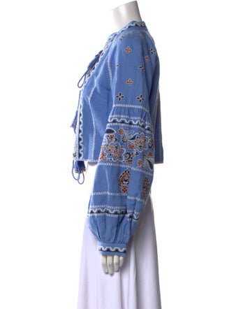 Veronica Beard Linen Printed Crop Top