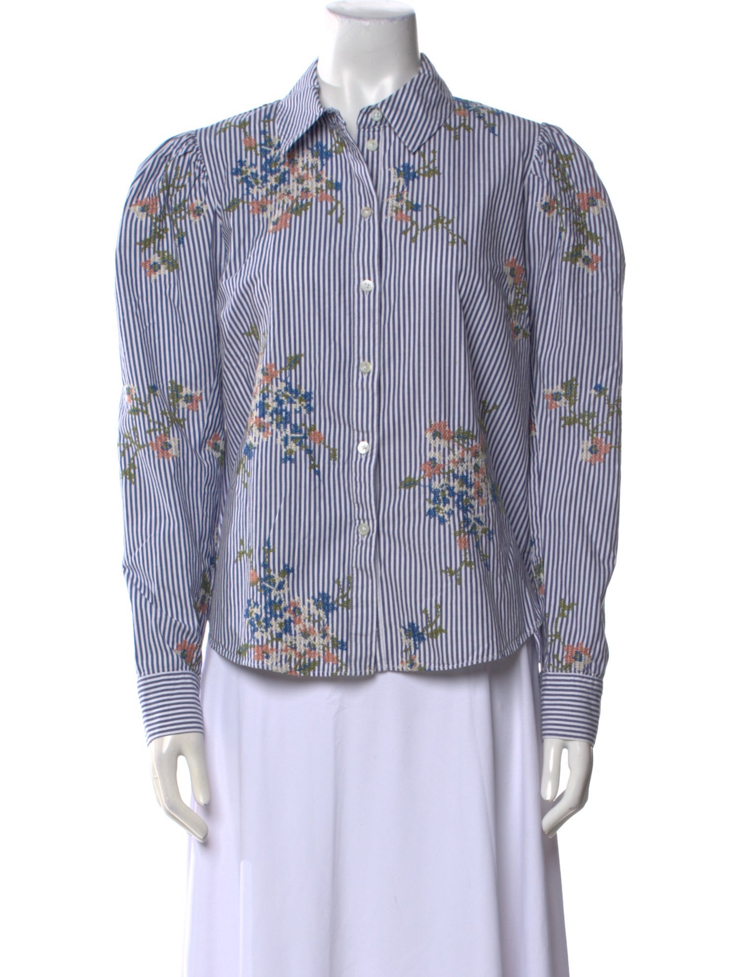 Veronica Beard Striped Long Sleeve Button-Up Top