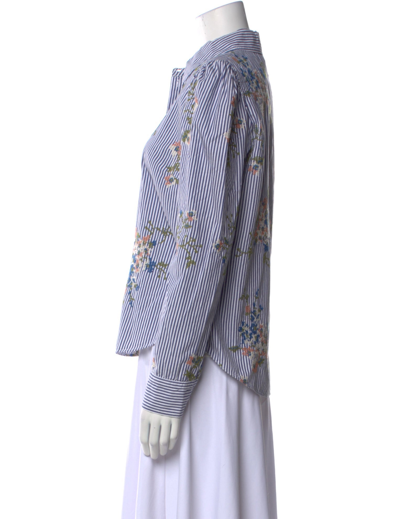 Veronica Beard Striped Long Sleeve Button-Up Top