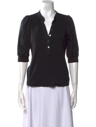 Veronica Beard V-Neck Three-Quarter Sleeve Polo