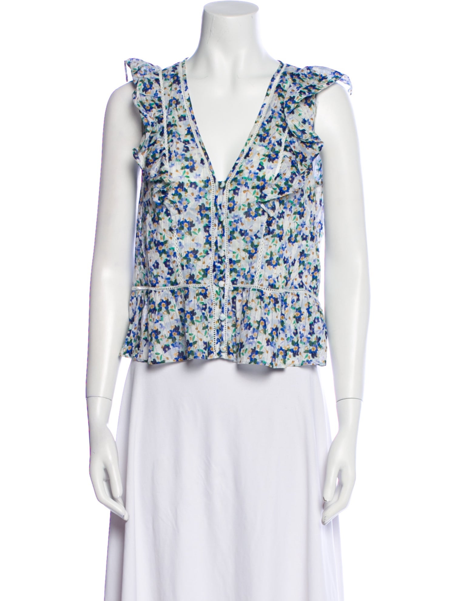 Veronica Beard Floral Print V-Neck Crop Top