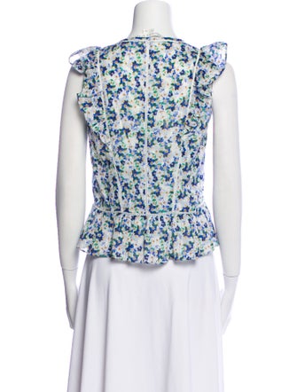 Veronica Beard Floral Print V-Neck Crop Top