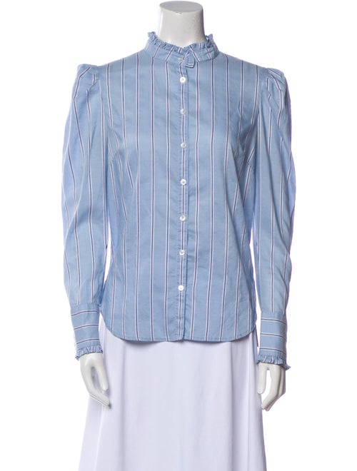 Veronica Beard Striped Mock Neck Button-Up Top