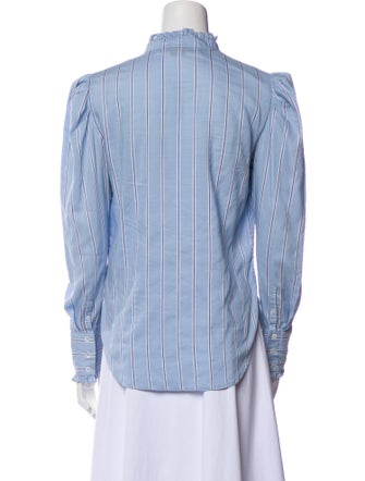 Veronica Beard Striped Mock Neck Button-Up Top