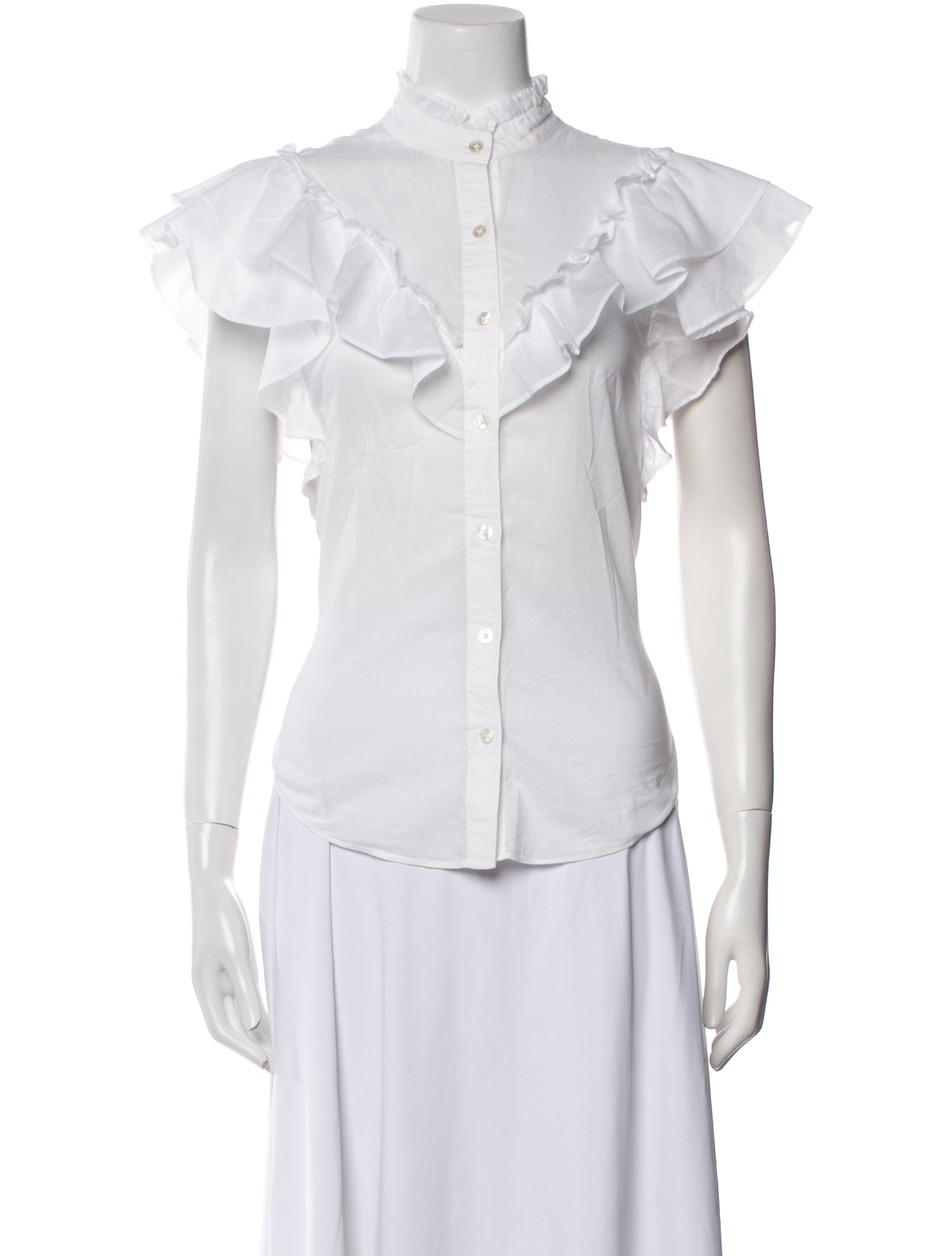 Veronica Beard Mock Neck Short Sleeve Button-Up Top