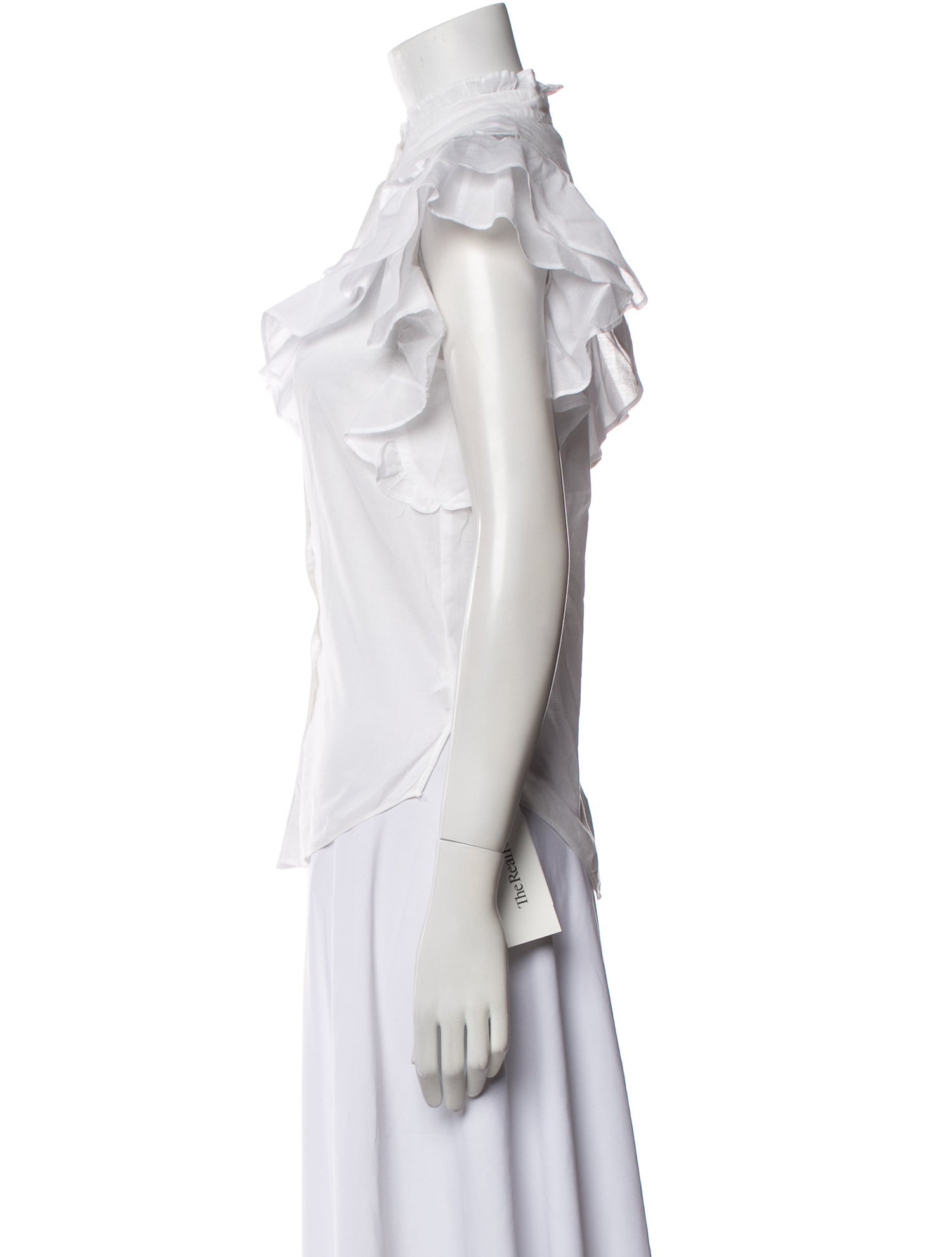 Veronica Beard Mock Neck Short Sleeve Button-Up Top