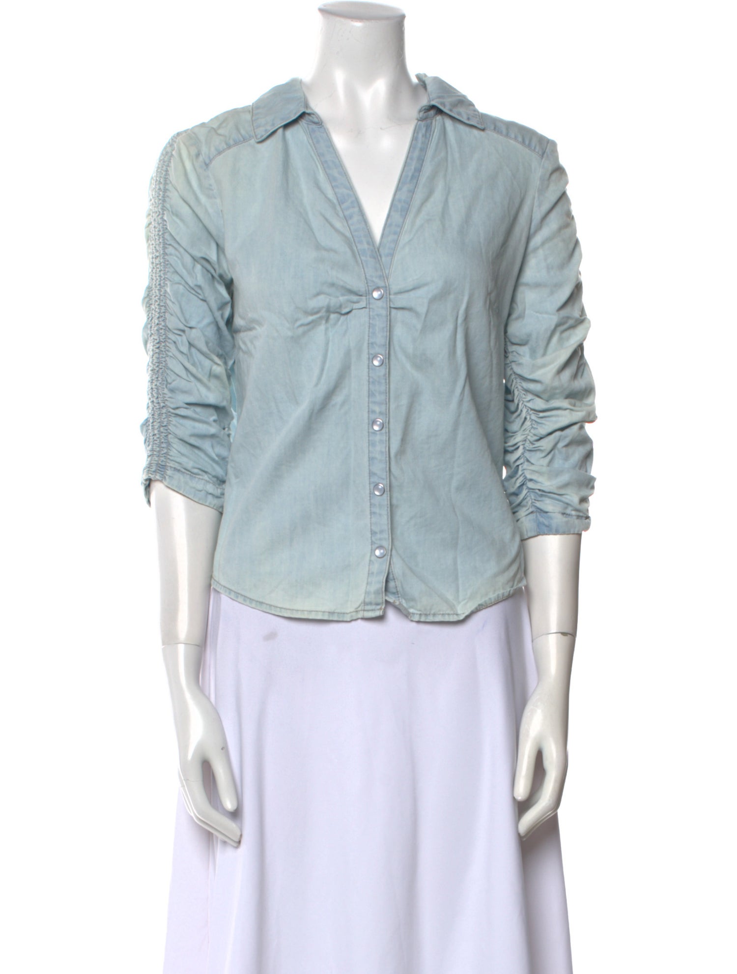 Veronica Beard V-Neck Three-Quarter Sleeve Button-Up Top