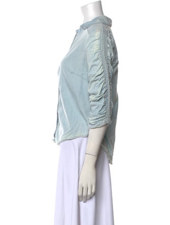 Veronica Beard V-Neck Three-Quarter Sleeve Button-Up Top