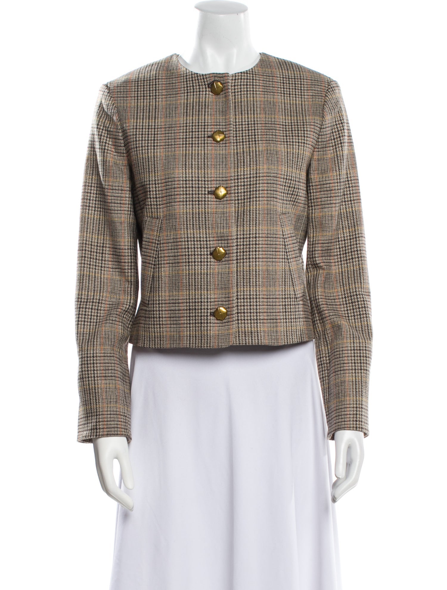 Veronica Beard Wool Plaid Print Evening Jacket