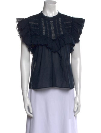 Veronica Beard Mock Neck Short Sleeve Blouse