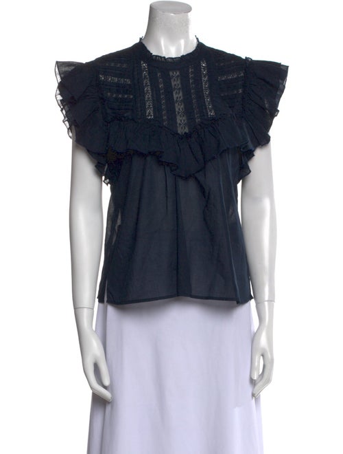 Veronica Beard Mock Neck Short Sleeve Blouse