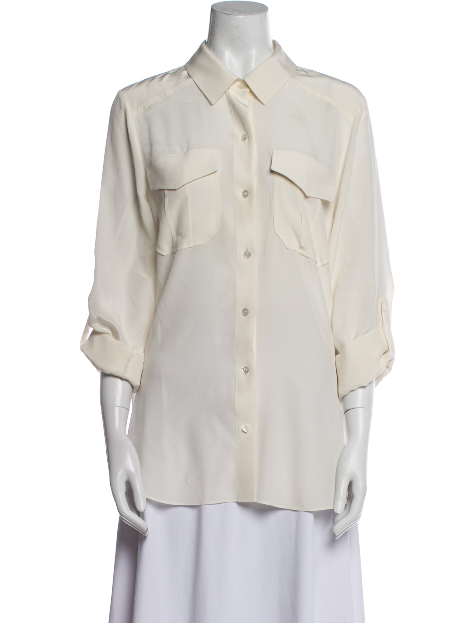 Veronica Beard Silk Three-Quarter Sleeve Button-Up Top
