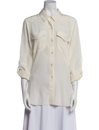Veronica Beard Silk Three-Quarter Sleeve Button-Up Top