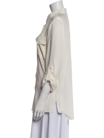 Veronica Beard Silk Three-Quarter Sleeve Button-Up Top