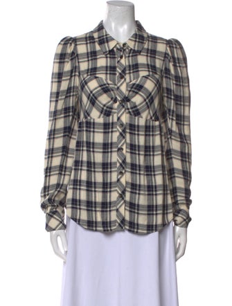 Veronica Beard Plaid Print Long Sleeve Button-Up Top
