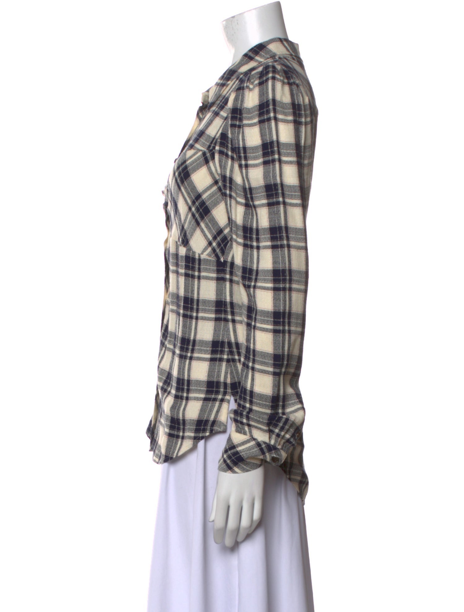 Veronica Beard Plaid Print Long Sleeve Button-Up Top