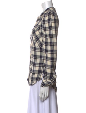 Veronica Beard Plaid Print Long Sleeve Button-Up Top