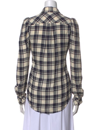 Veronica Beard Plaid Print Long Sleeve Button-Up Top