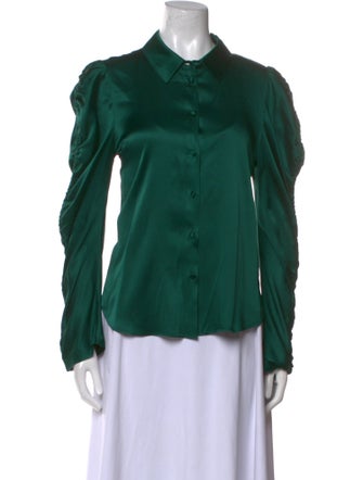 Veronica Beard Silk Long Sleeve Button-Up Top