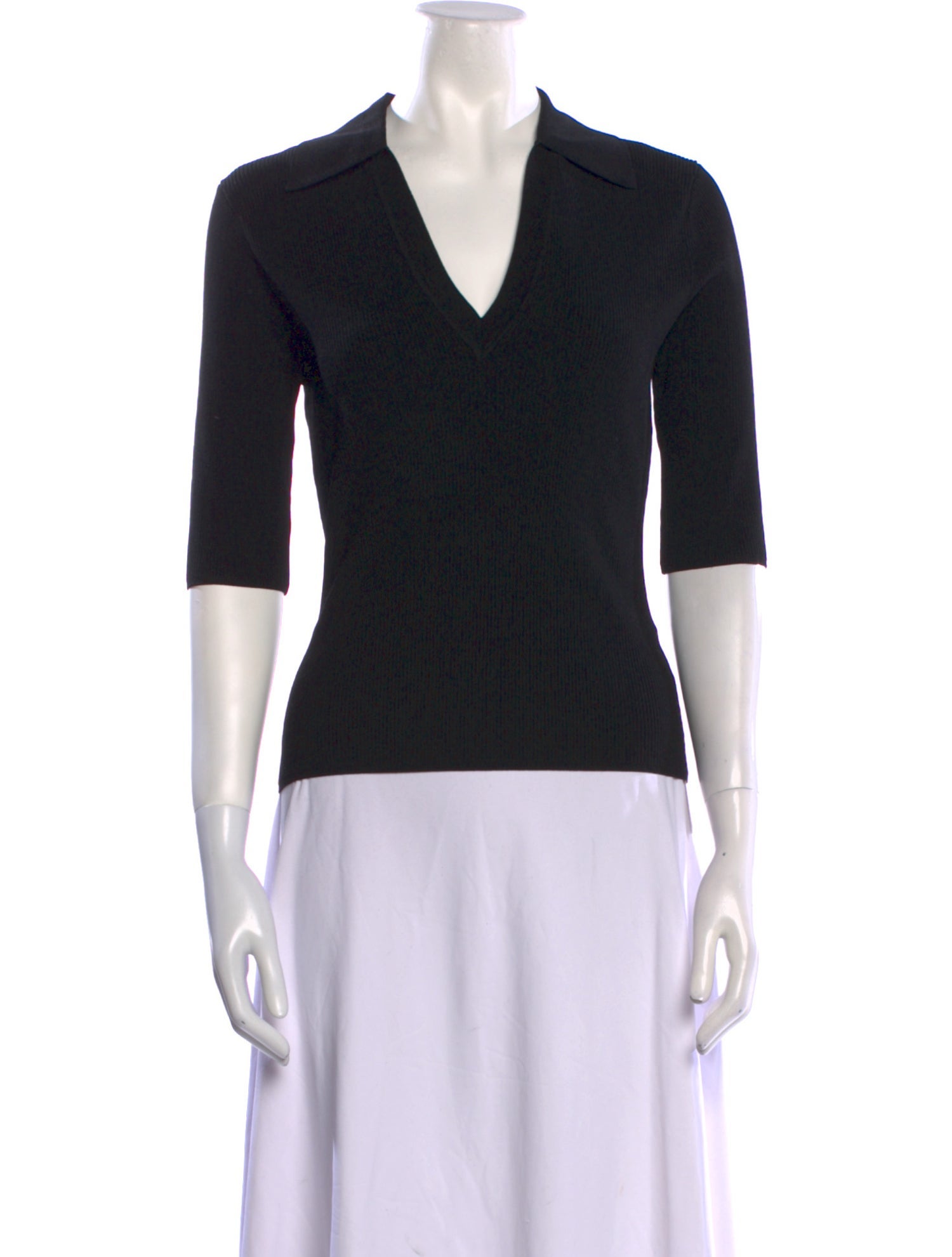 Veronica Beard V-Neck Three-Quarter Sleeve Polo