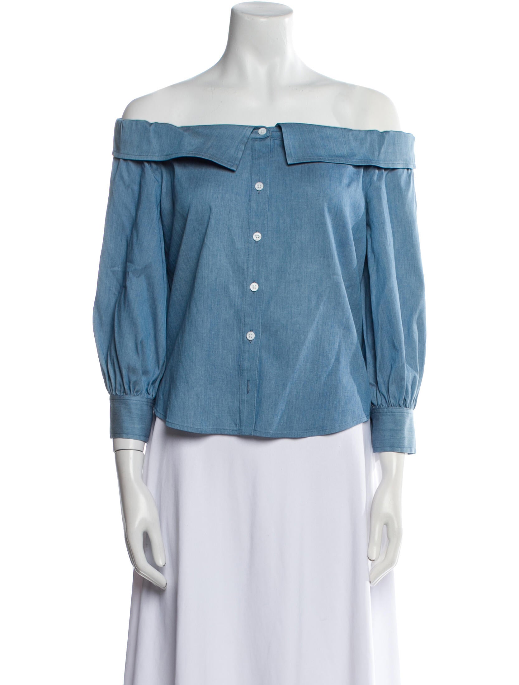 Veronica Beard Off-The-Shoulder Three-Quarter Sleeve Button-Up Top