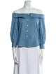 Veronica Beard Off-The-Shoulder Three-Quarter Sleeve Button-Up Top