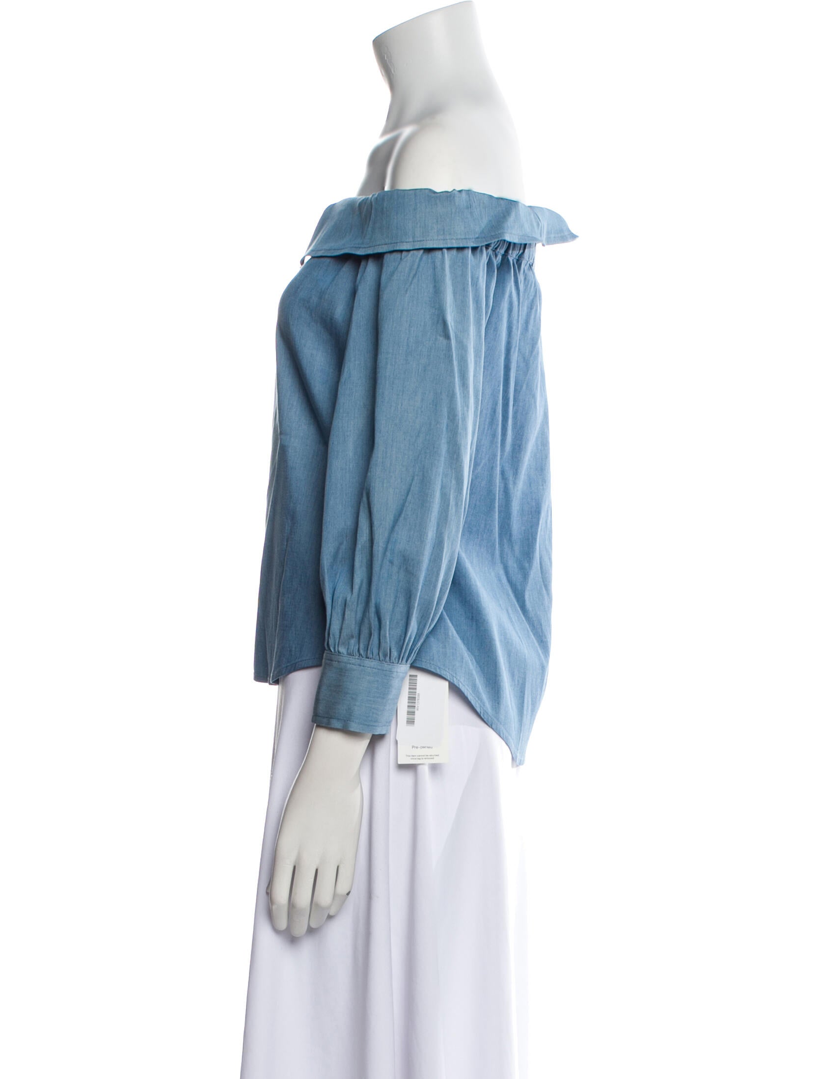 Veronica Beard Off-The-Shoulder Three-Quarter Sleeve Button-Up Top