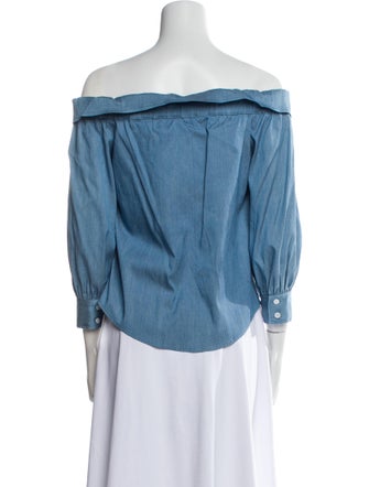 Veronica Beard Off-The-Shoulder Three-Quarter Sleeve Button-Up Top