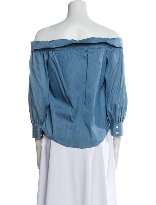 Veronica Beard Off-The-Shoulder Three-Quarter Sleeve Button-Up Top