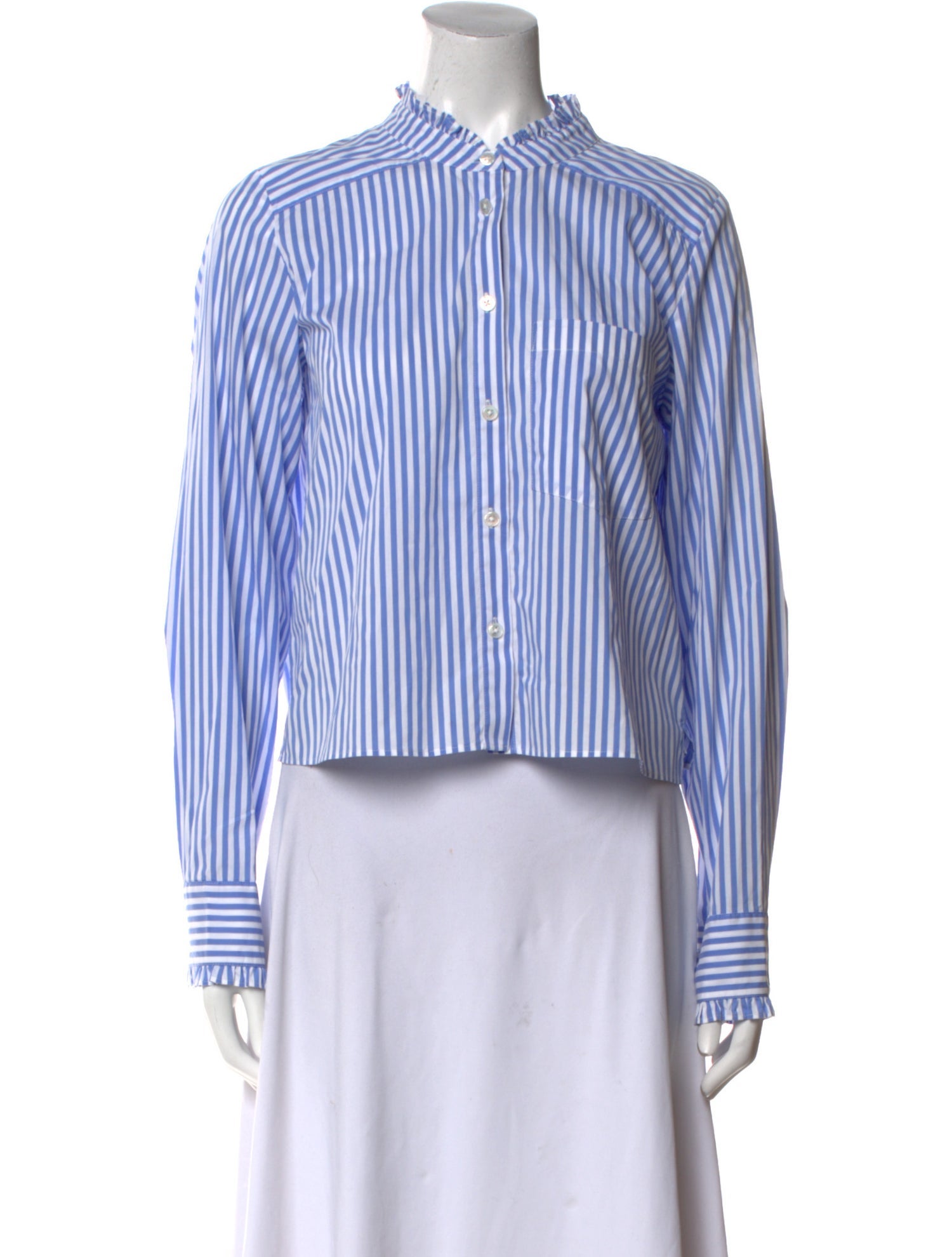 Veronica Beard Striped Mock Neck Button-Up Top