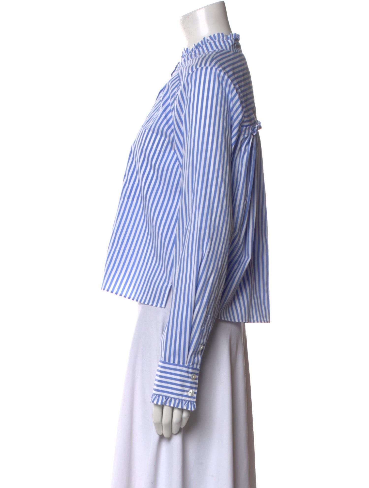 Veronica Beard Striped Mock Neck Button-Up Top