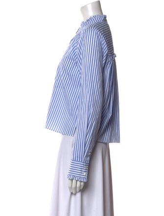 Veronica Beard Striped Mock Neck Button-Up Top