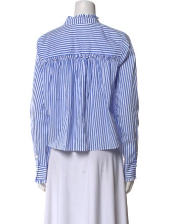 Veronica Beard Striped Mock Neck Button-Up Top