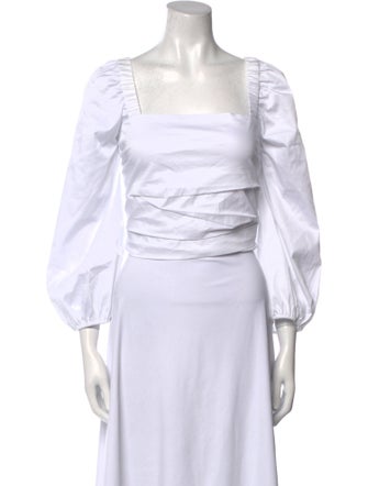 Veronica Beard Square Neckline Three-Quarter Sleeve Crop Top