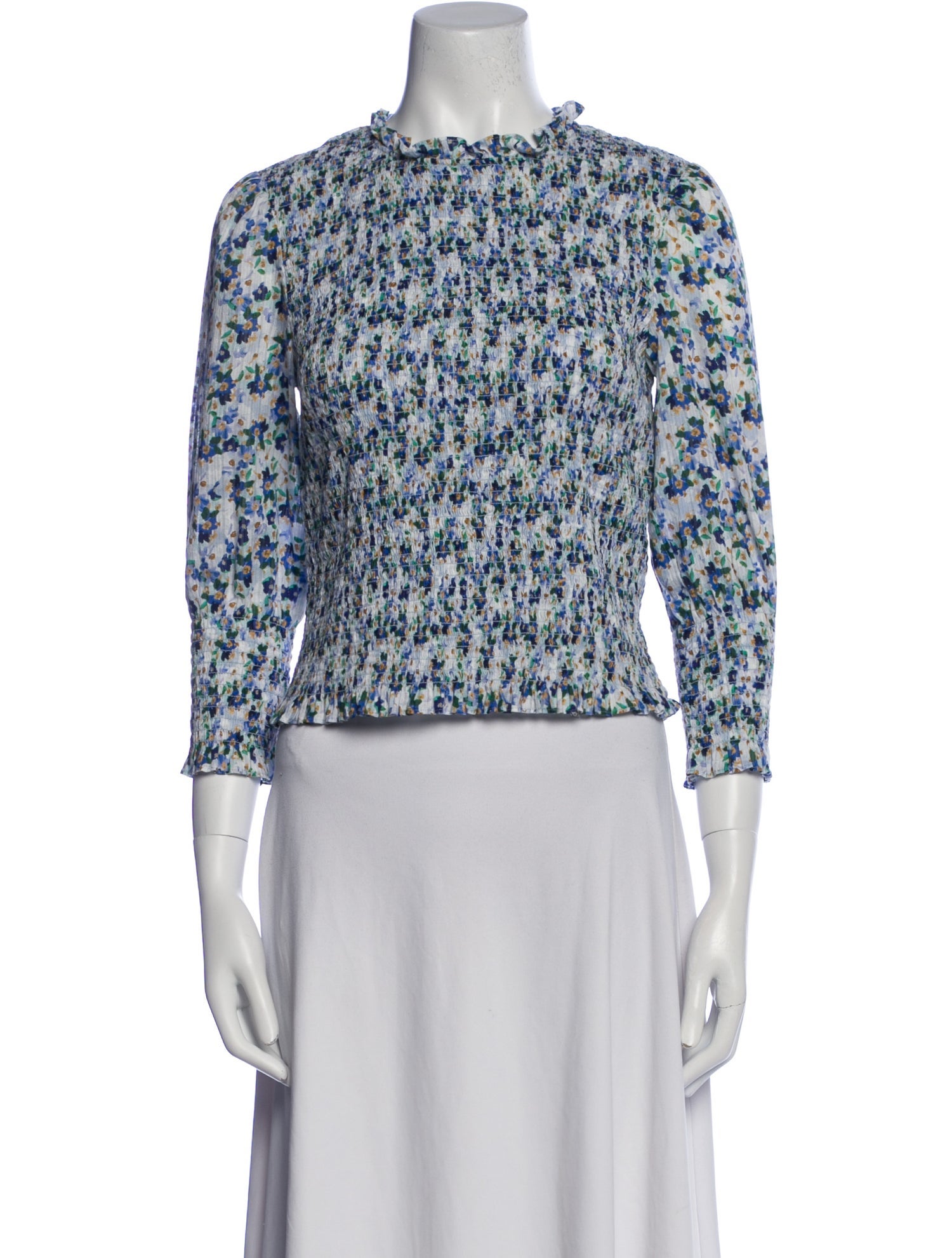 Veronica Beard Floral Print Mock Neck Blouse