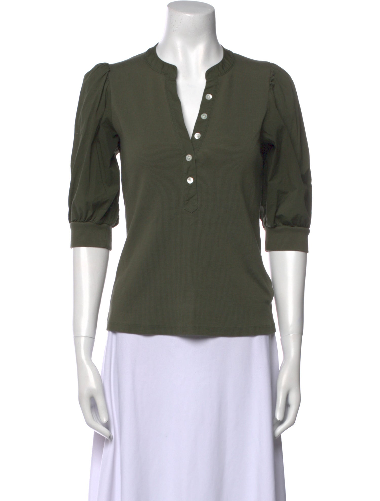 Veronica Beard V-Neck Three-Quarter Sleeve Polo